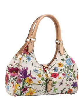 GUCCI New Jackie Flora Shoulder Bag Canvas Multicolor Gold 145819